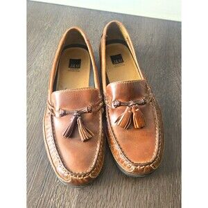 J&M Mens Brown Leather Tassel Loafer Slip-On Memory Foam US 9.5